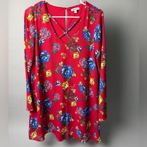 AUW Floral Mini Dress - Women’s Size Small - Red Long Sleeve